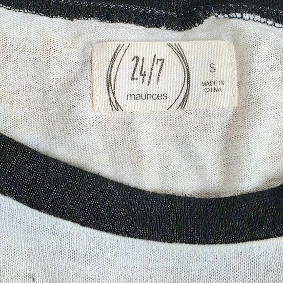 Maurices 24/7 Black White Striped Sleeve Top S - Picture 6 of 7